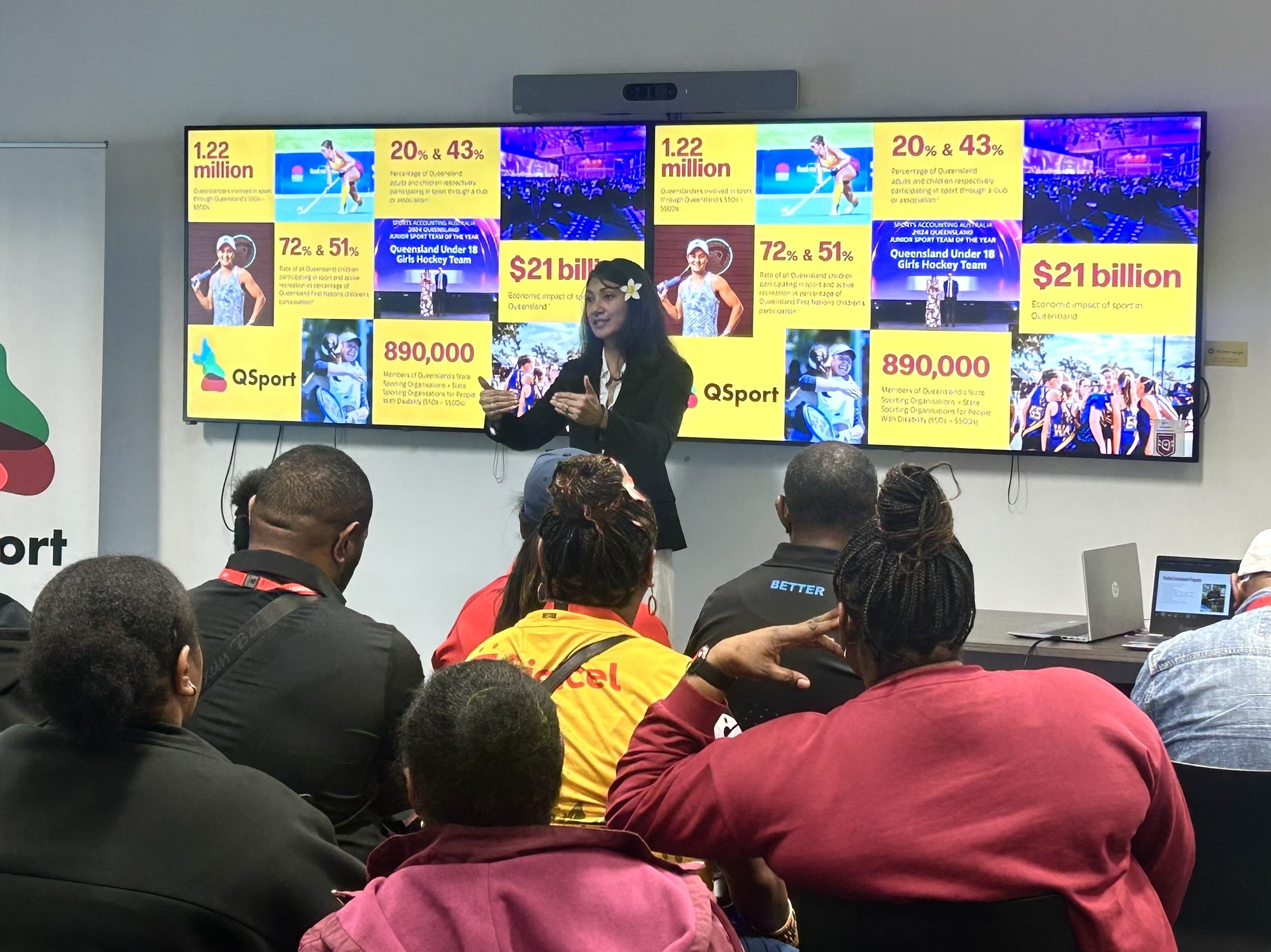 Participants engaging with QSport's sector overview during the leadership program.
